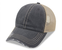 6 Panel Herringbone Low Profile Distressed Trucker Cap