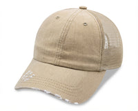 6 Panel Herringbone Low Profile Distressed Trucker Cap