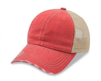 6 Panel Herringbone Low Profile Distressed Trucker Cap