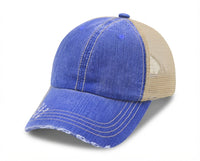 6 Panel Herringbone Low Profile Distressed Trucker Cap