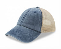 6 Panel Low Profile Trucker Cap Garment Washed Pigment Dyed Soft Mesh Snapback