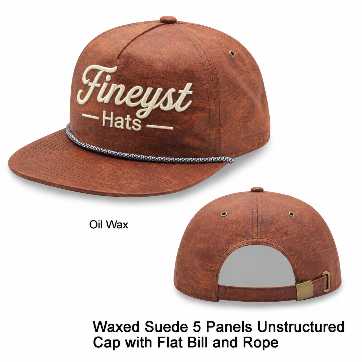 Unstructured 5 panel oil waxed cap with rope