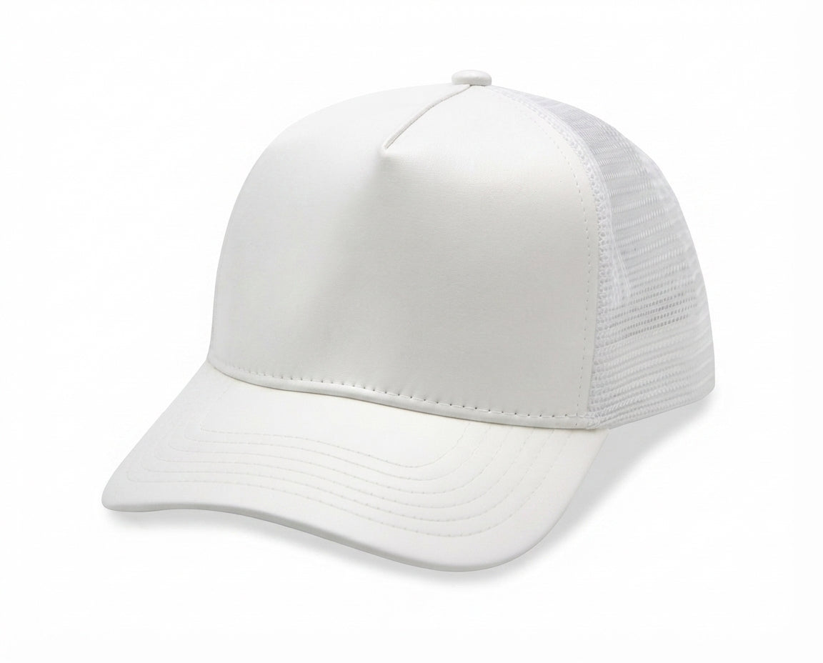 5 Panel PU Leather Trucker Cap