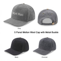 5 panel MELTON wool cap with metal buckle