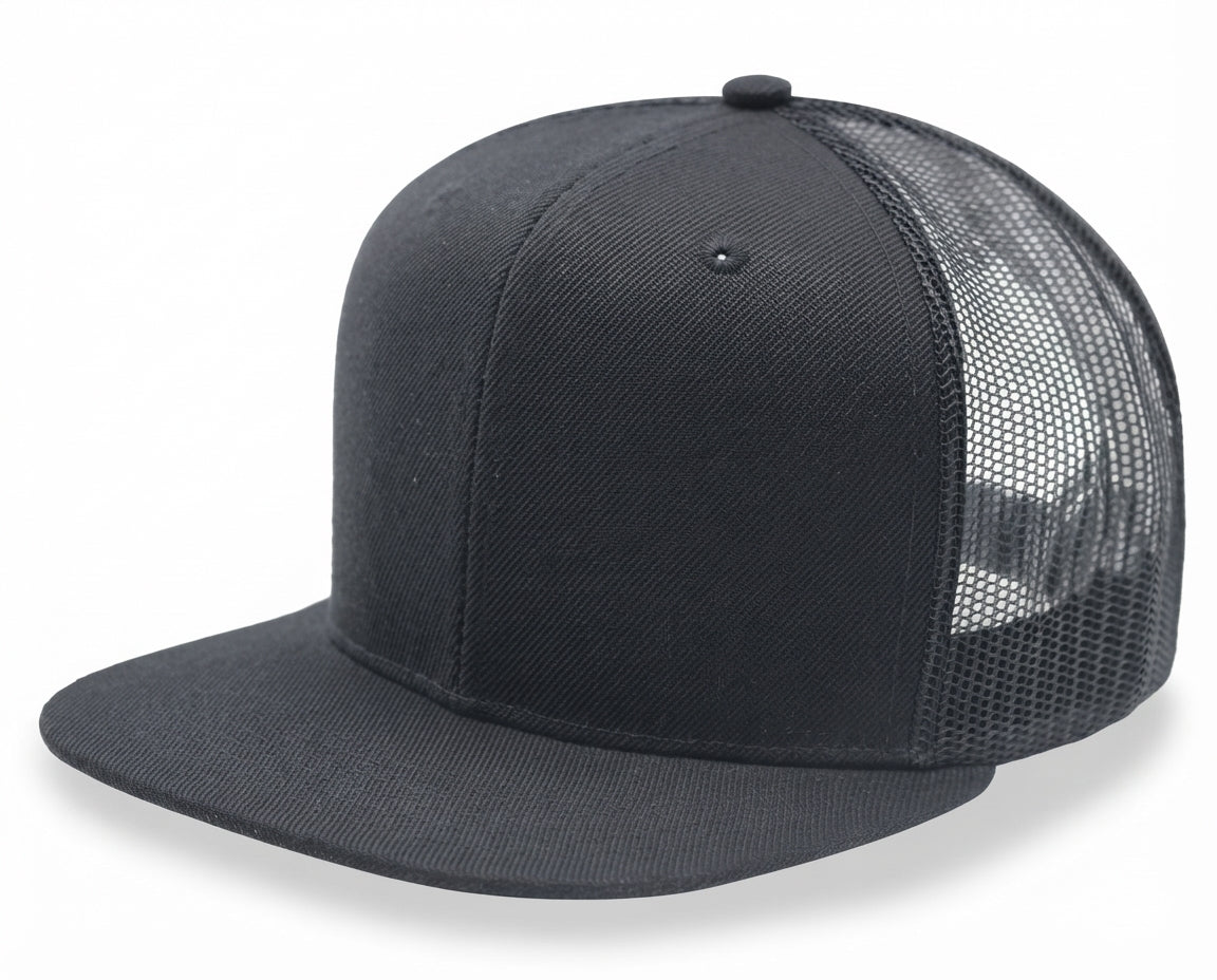 6 Panel Snapback Poly Twill Trucker Cap with Flat Bill