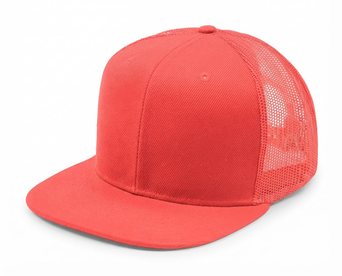 6 Panel Snapback Poly Twill Trucker Cap with Flat Bill