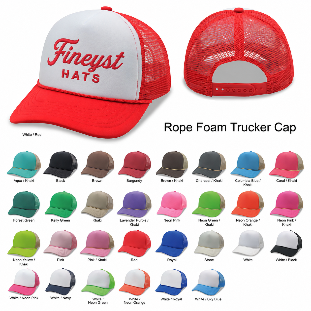 5 Panel High Profile Foam Mesh Back Trucker Cap w/Rope