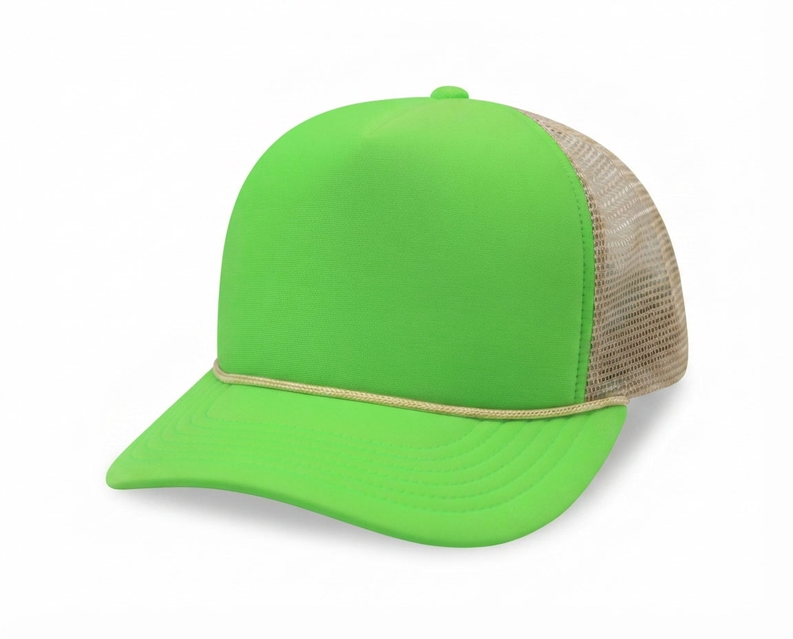 5 Panel High Profile Foam Mesh Back Trucker Cap w/Rope