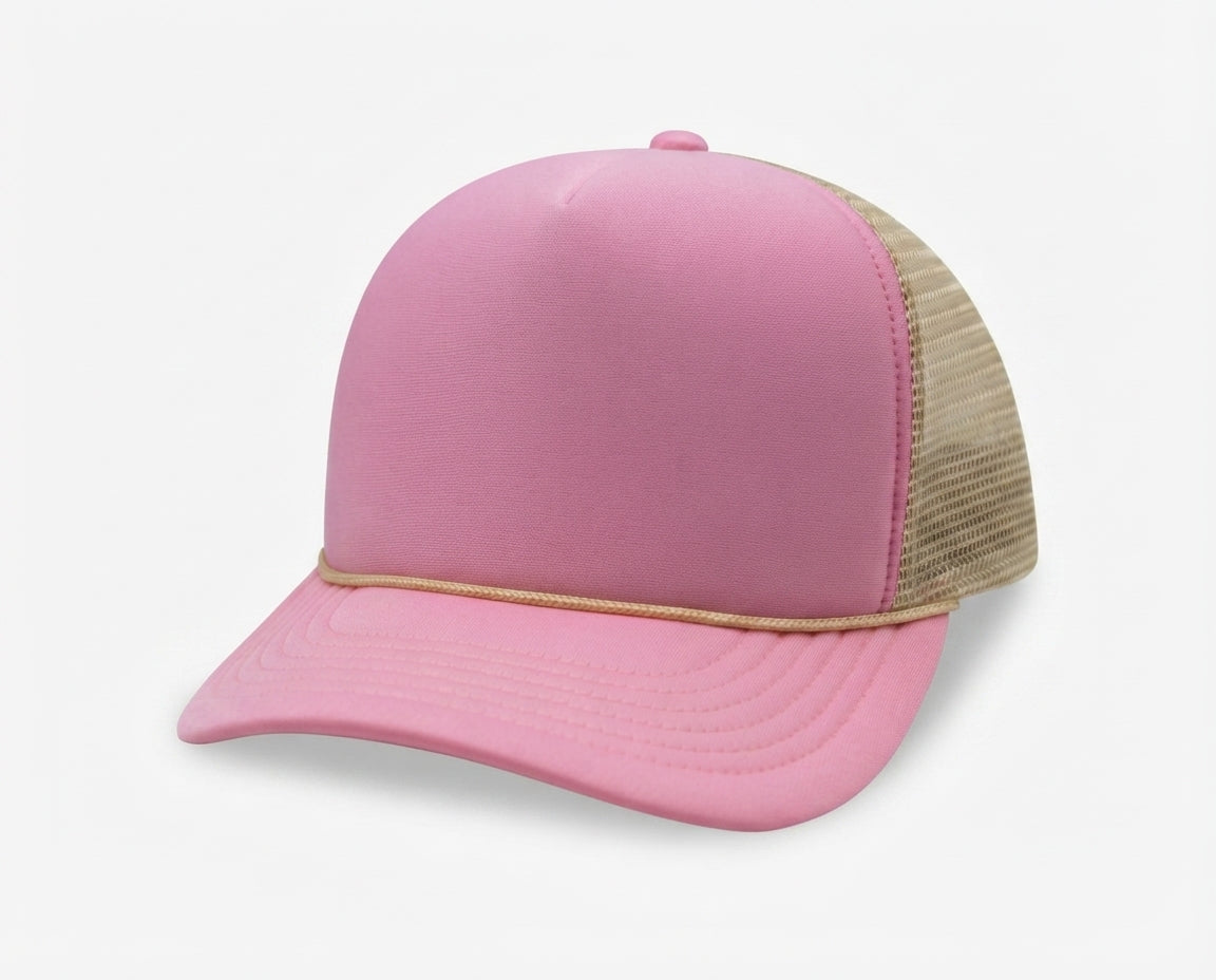 5 Panel High Profile Foam Mesh Back Trucker Cap w/Rope