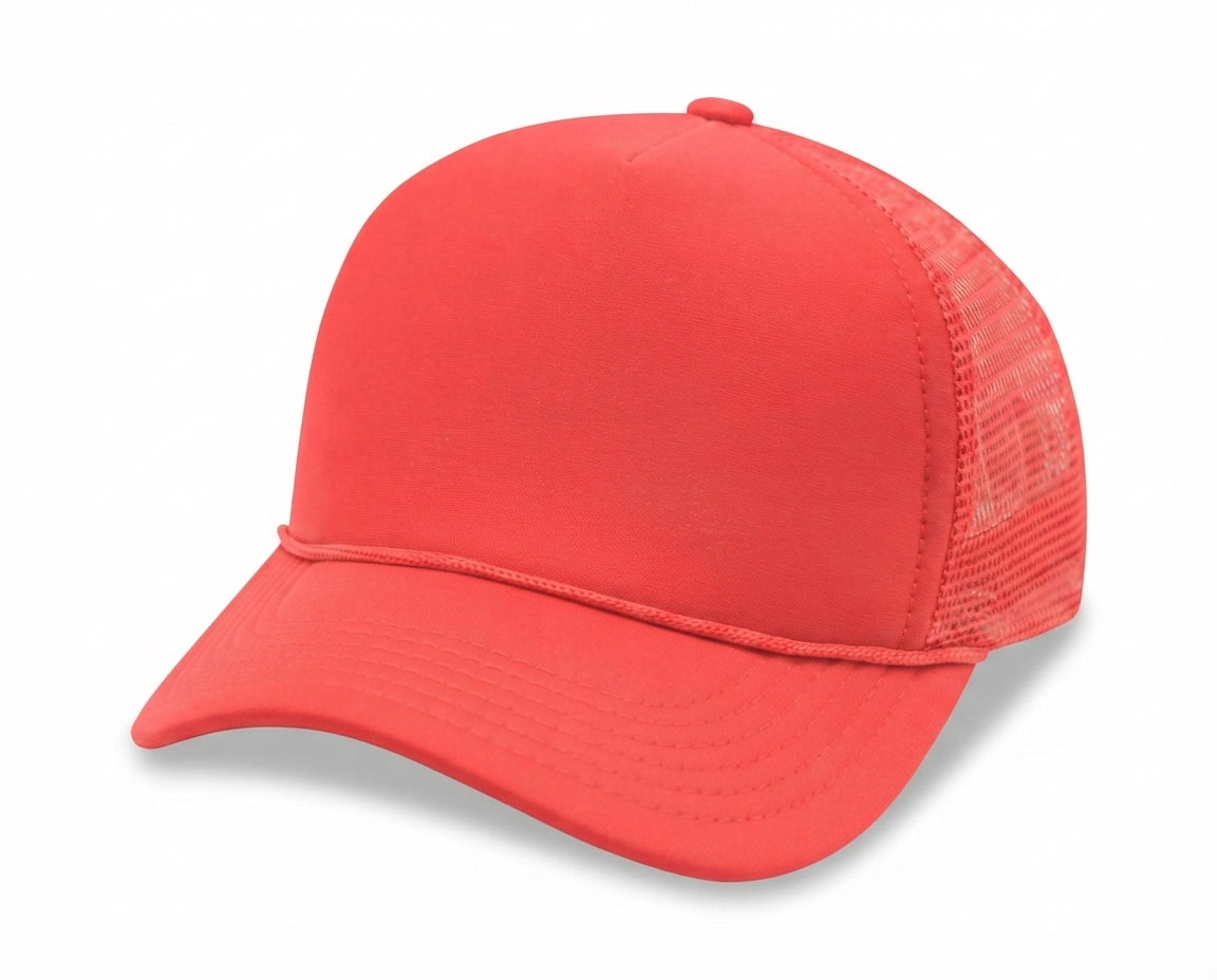 5 Panel High Profile Foam Mesh Back Trucker Cap w/Rope