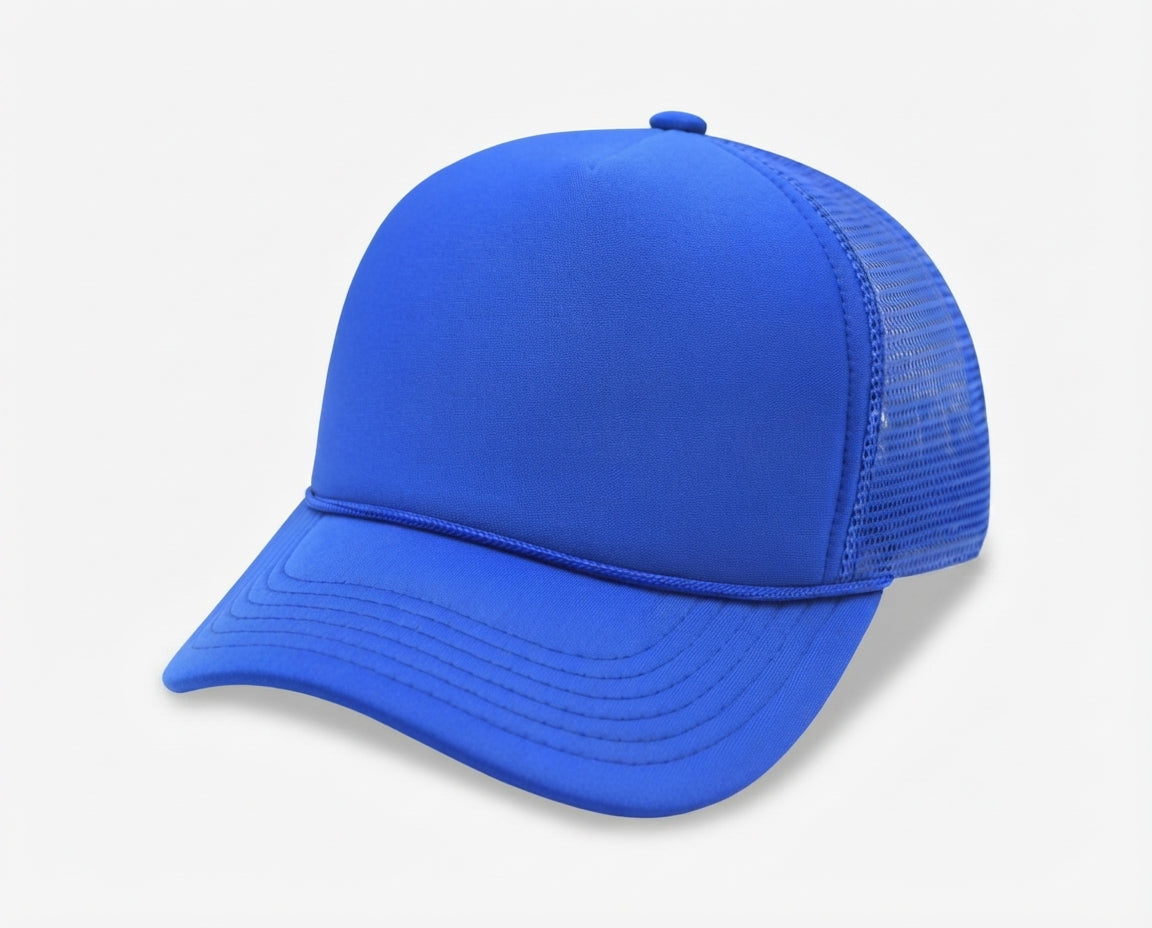 5 Panel High Profile Foam Mesh Back Trucker Cap w/Rope