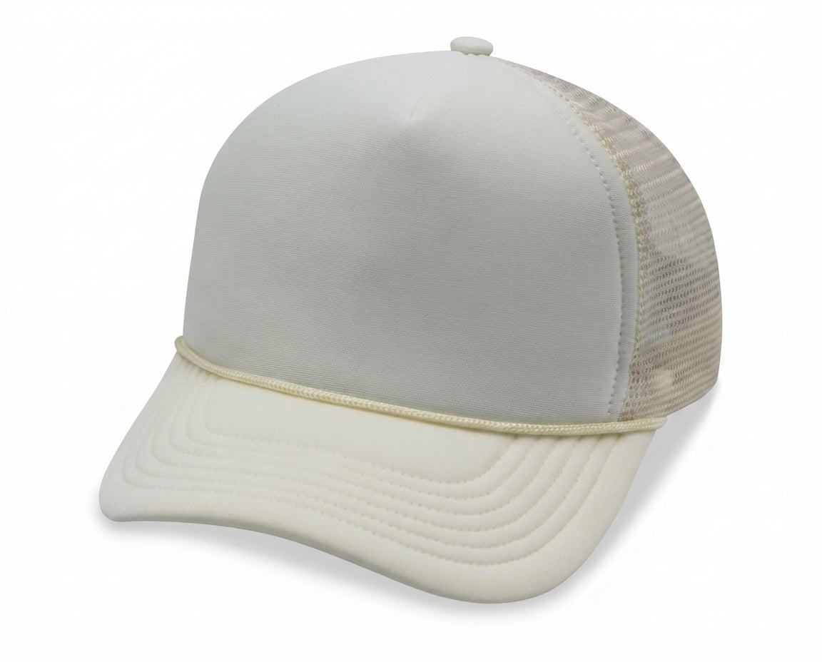5 Panel High Profile Foam Mesh Back Trucker Cap w/Rope