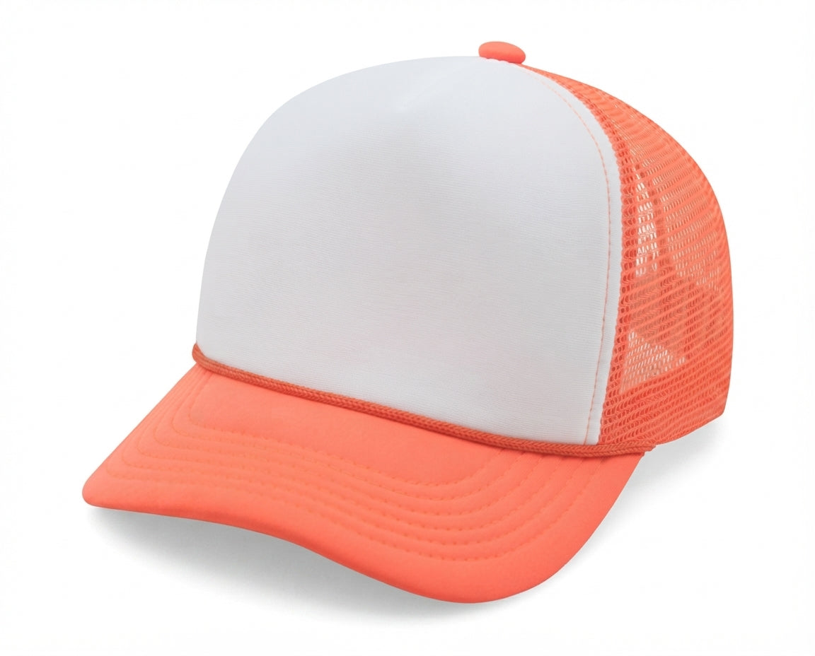 5 Panel High Profile Foam Mesh Back Trucker Cap w/Rope