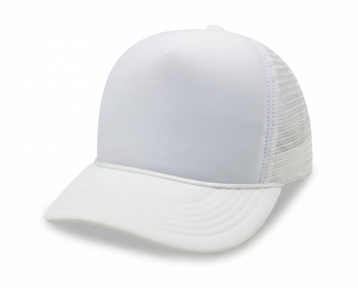 5 Panel High Profile Foam Mesh Back Trucker Cap w/Rope