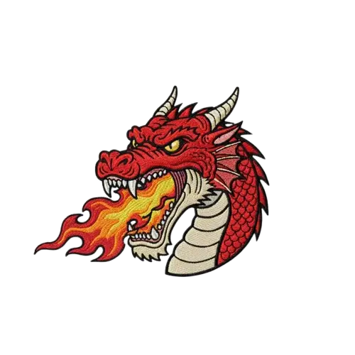 Fire dragon embroidered patches - custom patch by Fineyst Patches