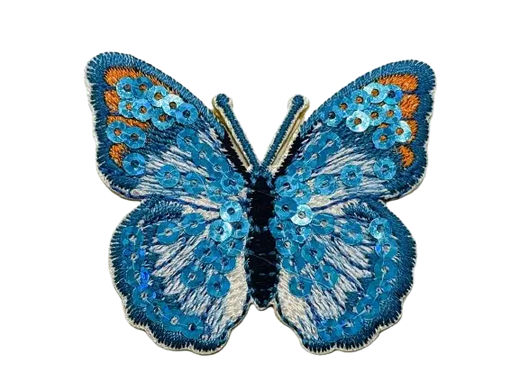 blue butterfly sequin patches - custom patch by Fineyst Patches