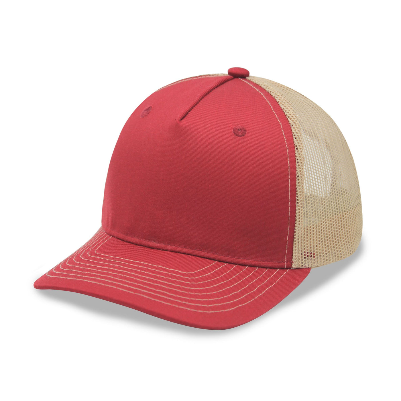 5 Panel 112FP Premier Trucker Cap in burgundy and khaki - Fineyst Patches