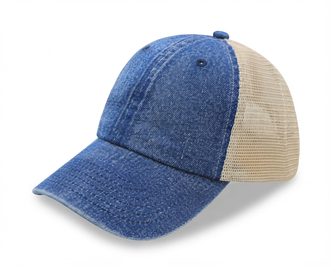 6 Panel Low Profile Trucker Cap Garment Washed Pigment Dyed Soft Mesh Snapback