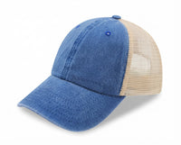 6 Panel Low Profile Trucker Cap Garment Washed Pigment Dyed Soft Mesh Snapback