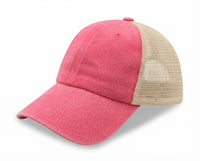 6 Panel Low Profile Trucker Cap Garment Washed Pigment Dyed Soft Mesh Snapback