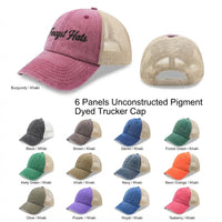 6 Panel Low Profile Trucker Cap Garment Washed Pigment Dyed Soft Mesh Snapback