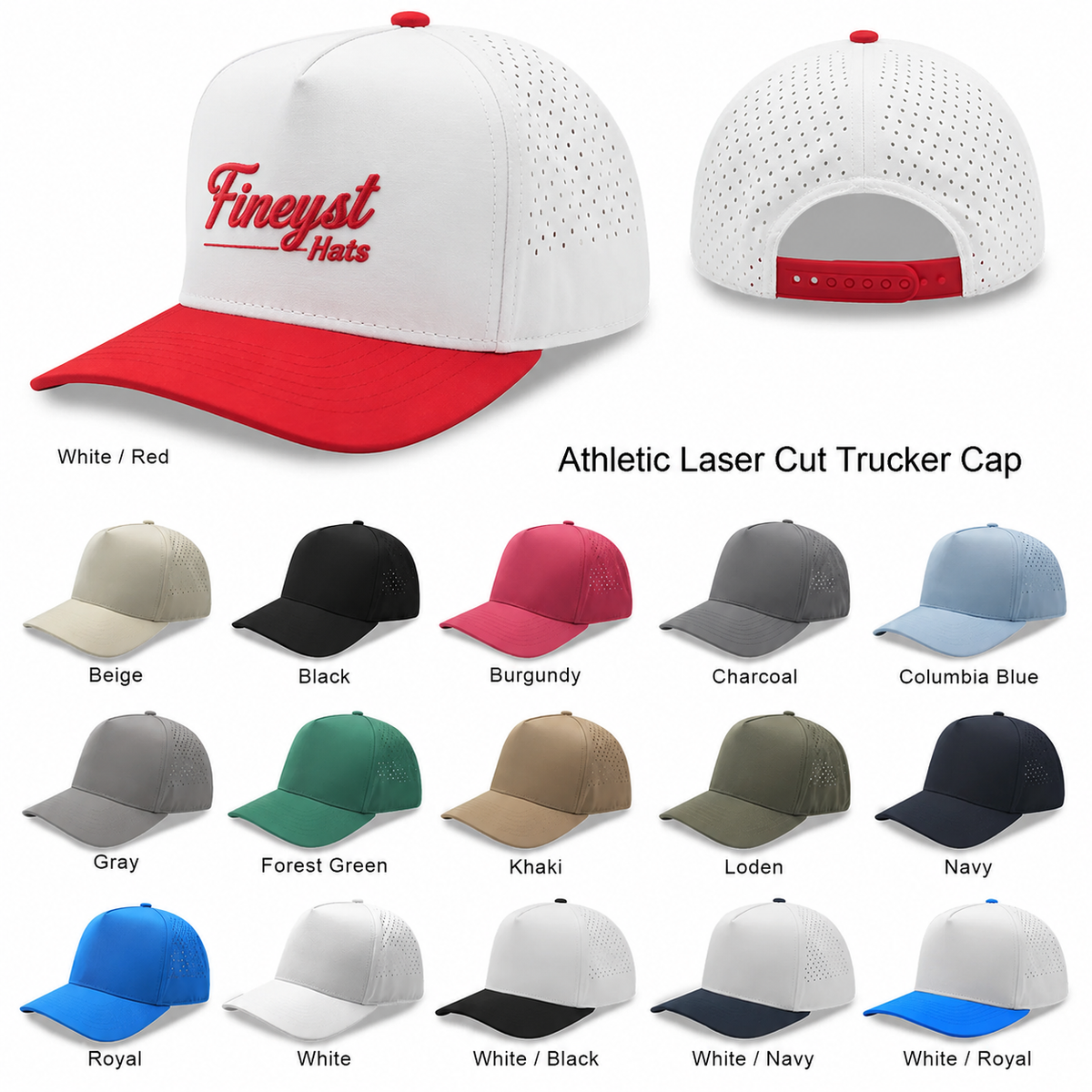 5 Panel Sport Trucker Cap w/Laser Cut Mesh Back