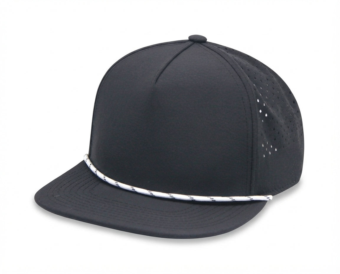 5 Panel Water Proof Nylon Hat w/Laser Cut Mesh Back