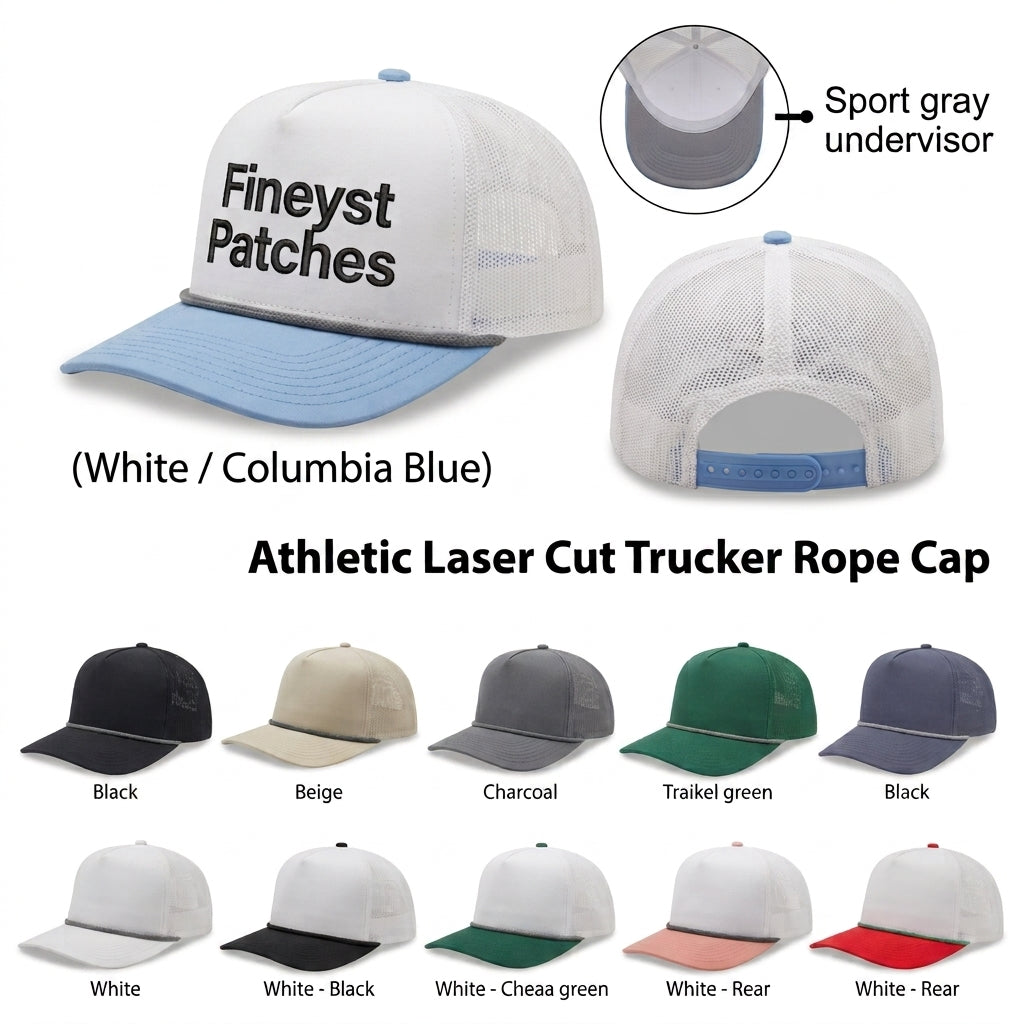 5 Panel Athletic Laser cut Trucker Rope Cap w/ Gray Underbrim