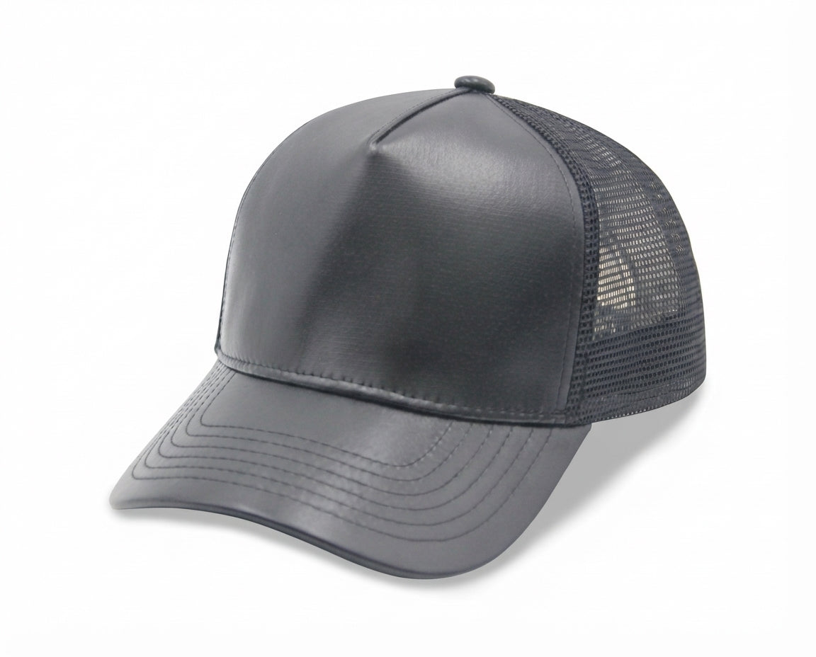 5 Panel PU Leather Trucker Cap