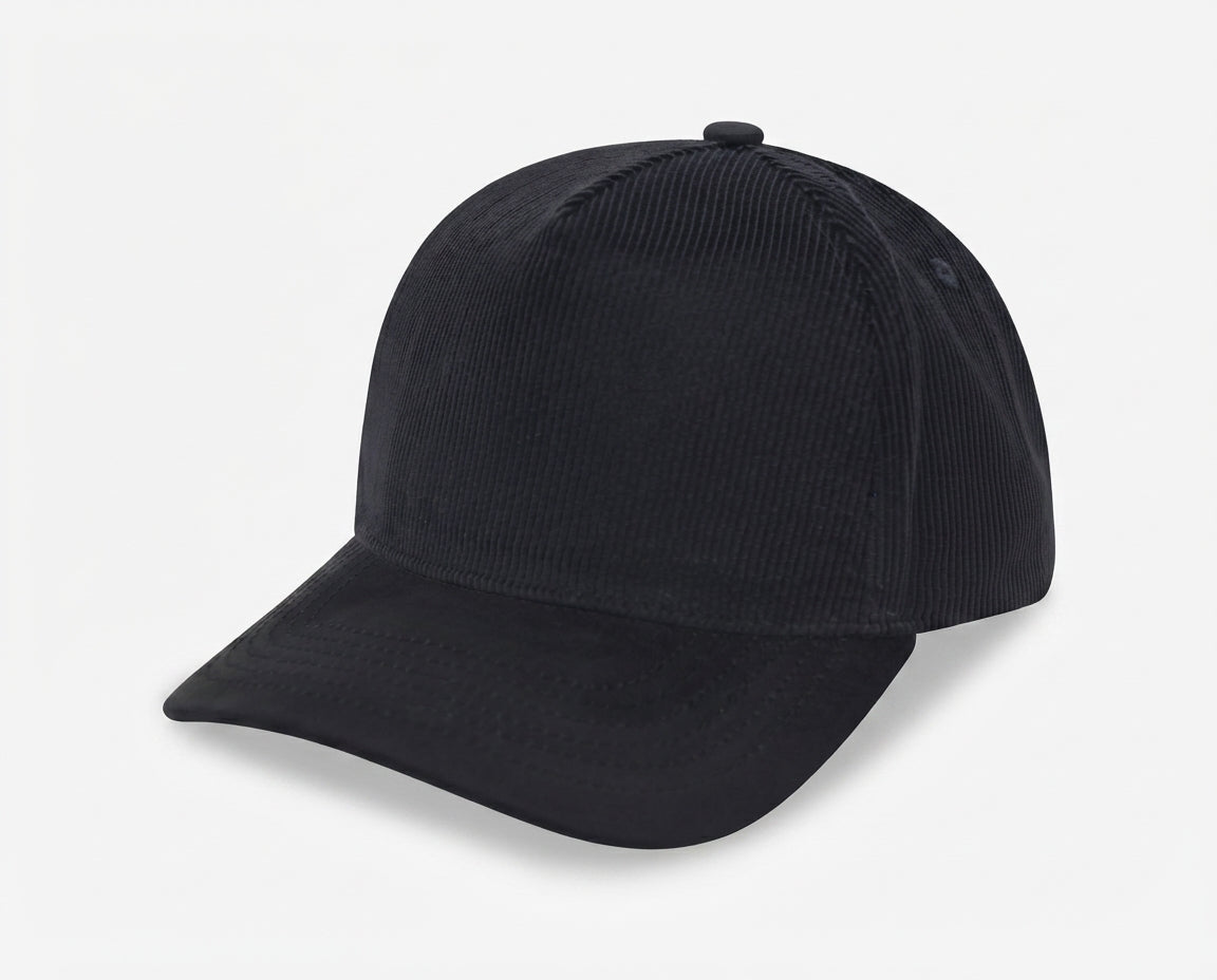 5 Panel PU Leather Corduroy Cap