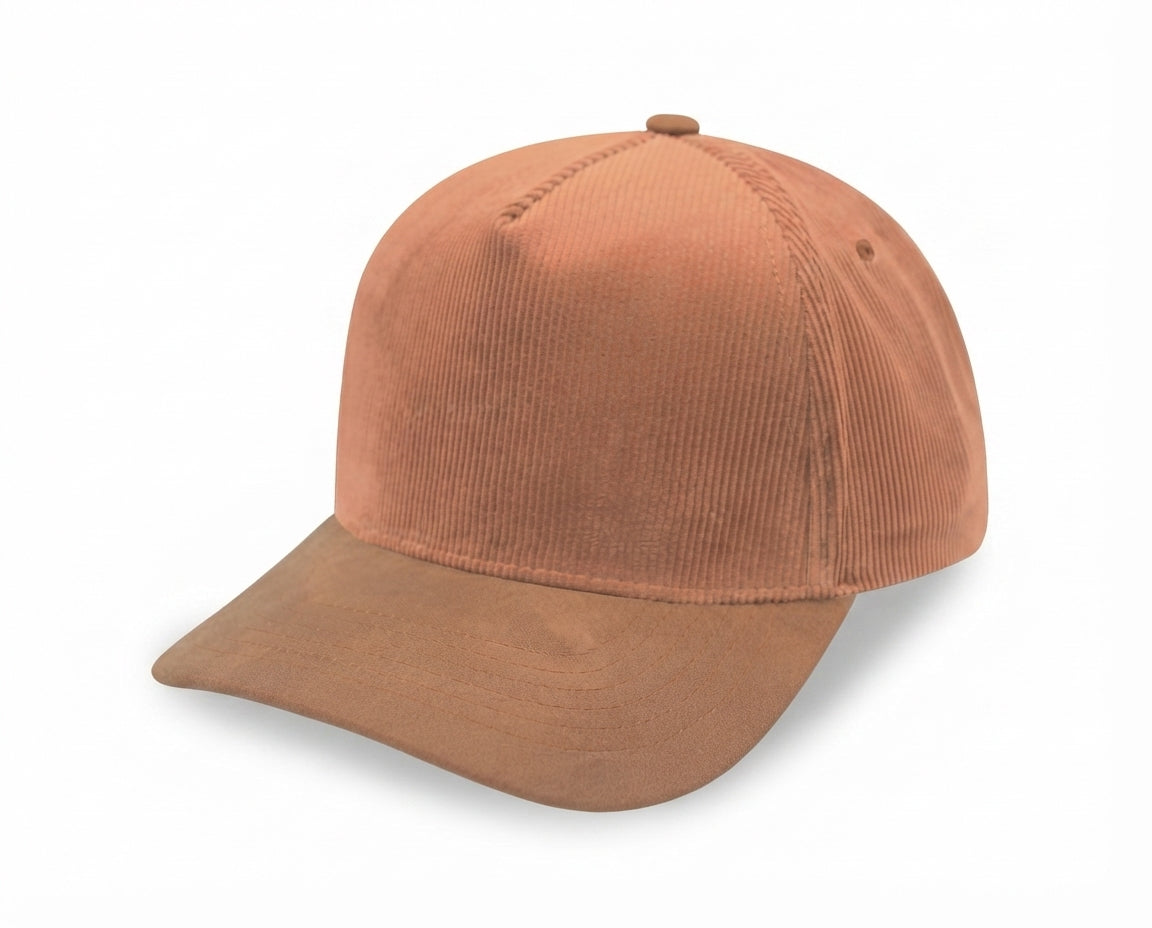 5 Panel PU Leather Corduroy Cap
