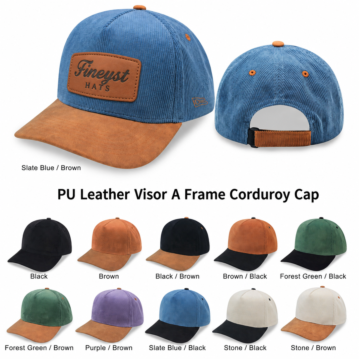 5 Panel PU Leather Corduroy Cap