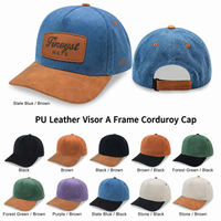5 Panel PU Leather Corduroy Cap