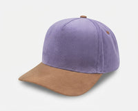 5 Panel PU Leather Corduroy Cap
