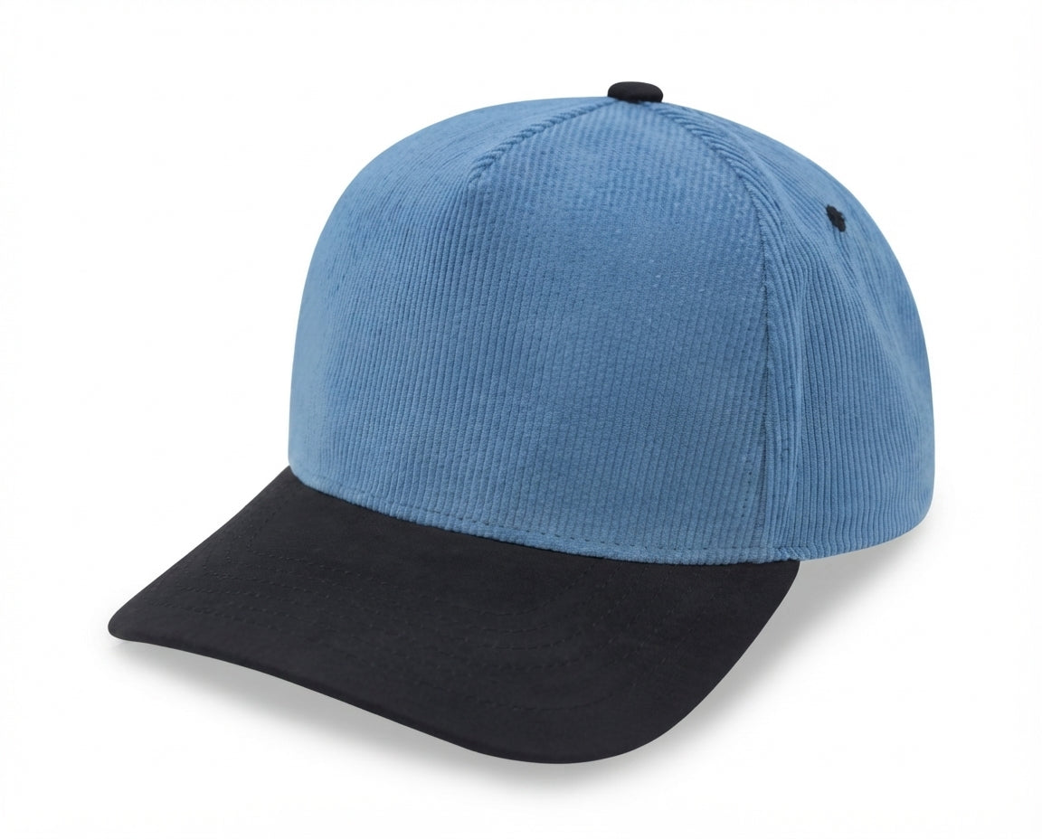 5 Panel PU Leather Corduroy Cap