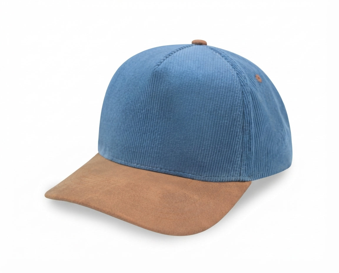 5 Panel PU Leather Corduroy Cap