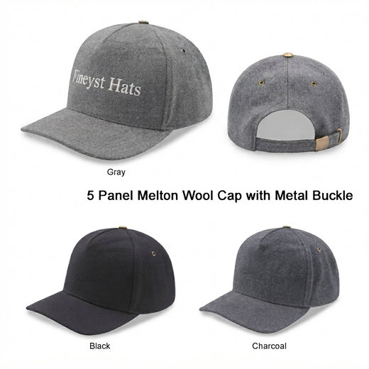 5 panel MELTON wool cap with metal buckle