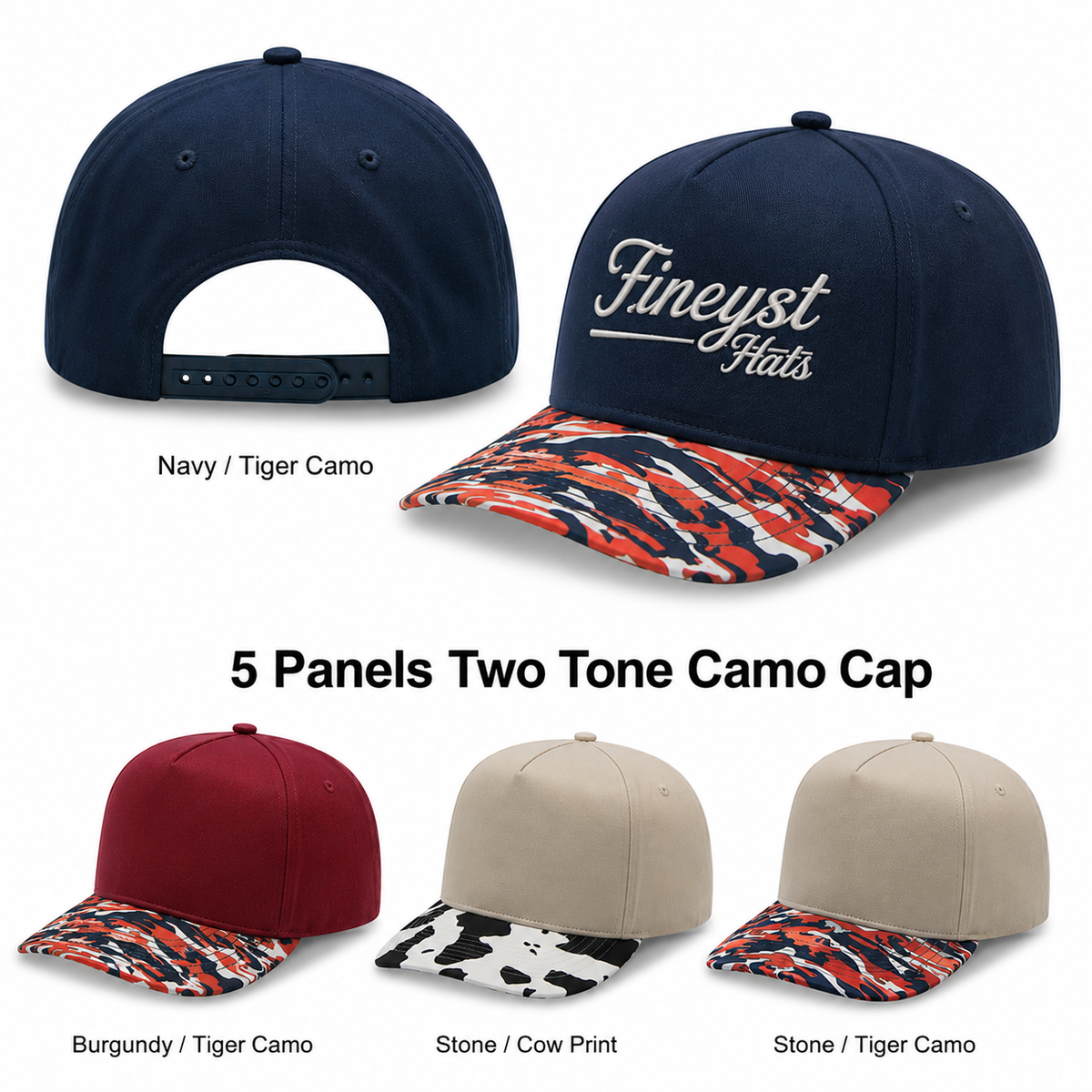 5 Panel Two Tone Camo Cap