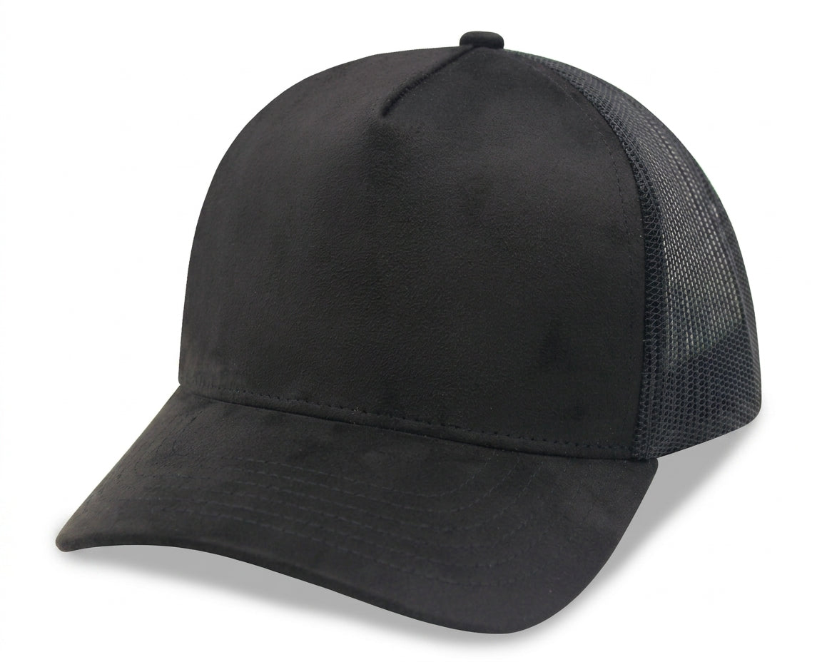 5 Panel A Frame Suede Trucker Cap