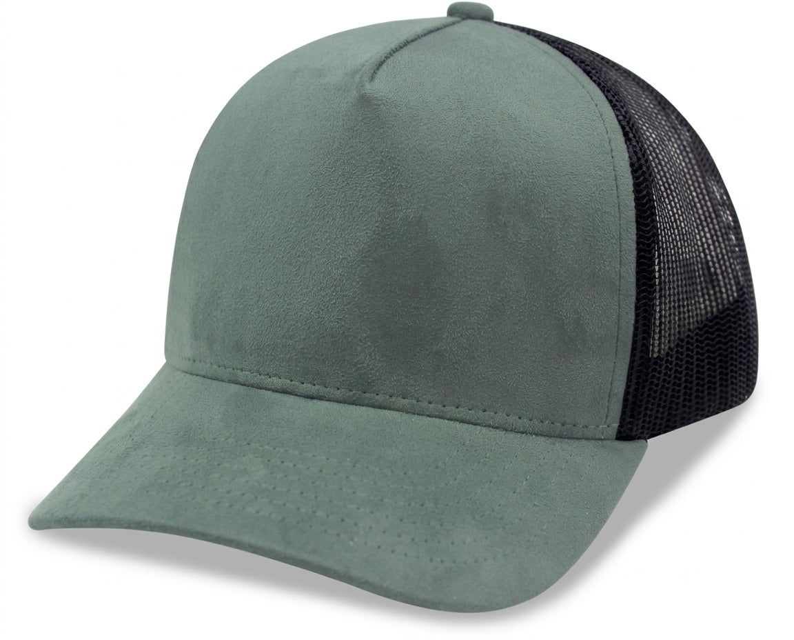 5 Panel A Frame Suede Trucker Cap