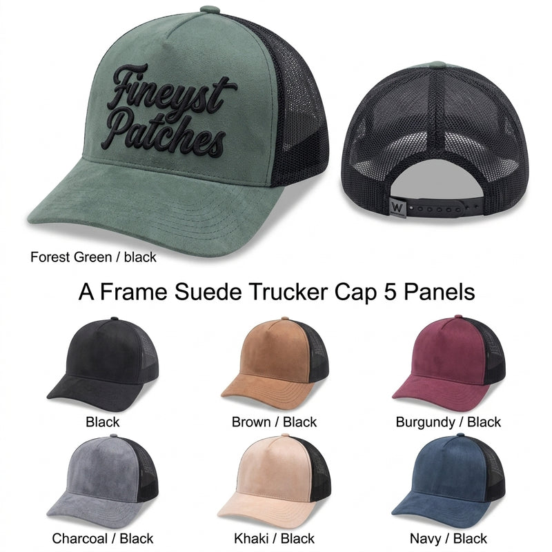 5 Panel A Frame Suede Trucker Cap