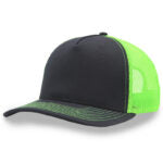 5 Panel 112FP Premier Trucker Cap in black with neon green mesh - Fineyst Patches
