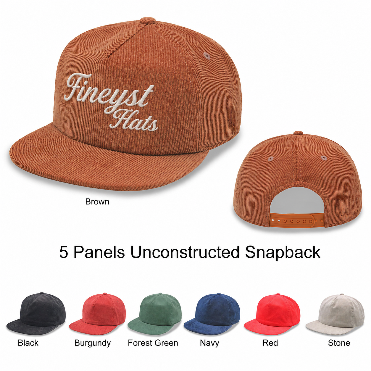 5 Panel Unstructed Corduroy Snapback Hat