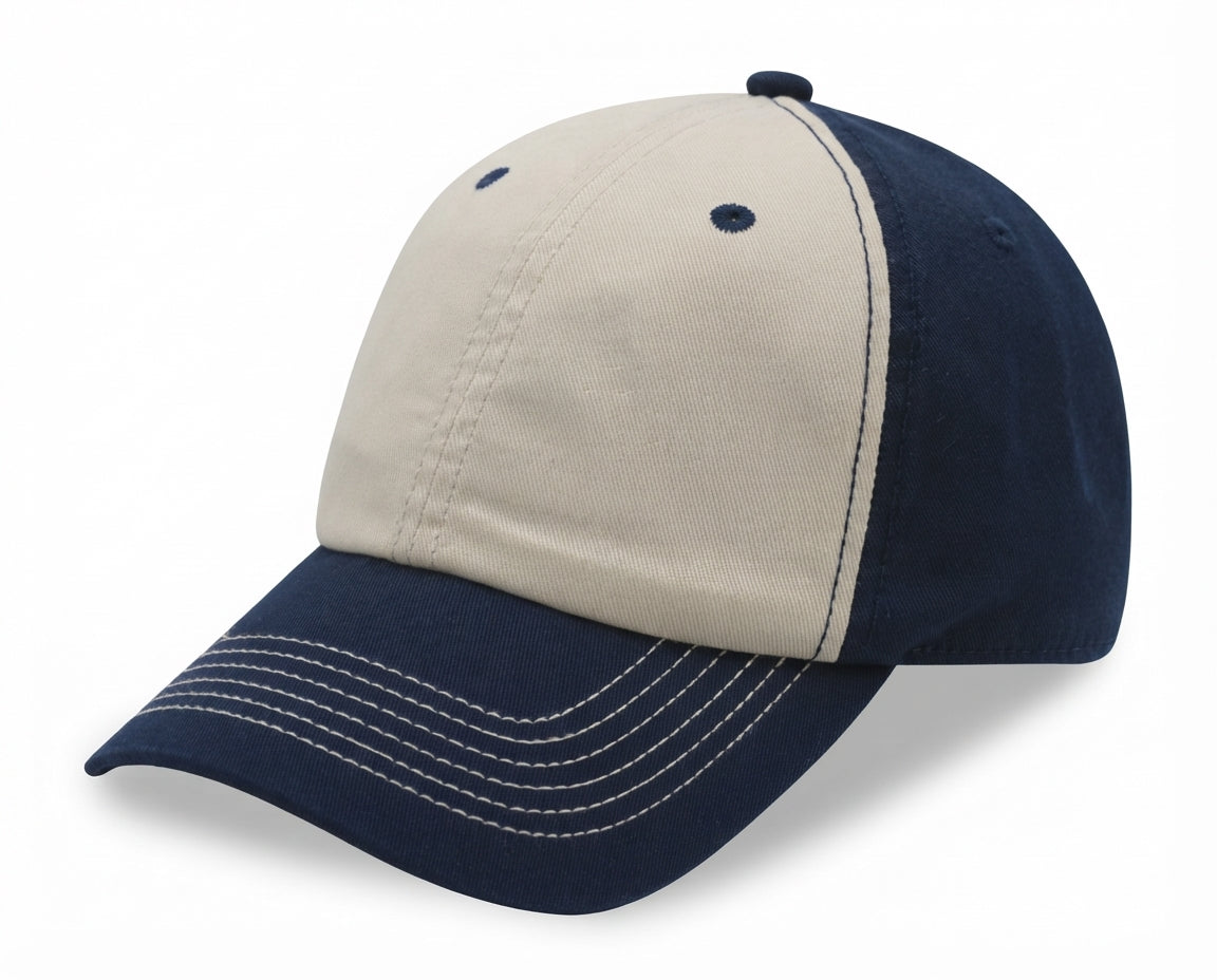 Relaxed Golf Cap With 2 Tones Pre Washed 100% Chino Twill