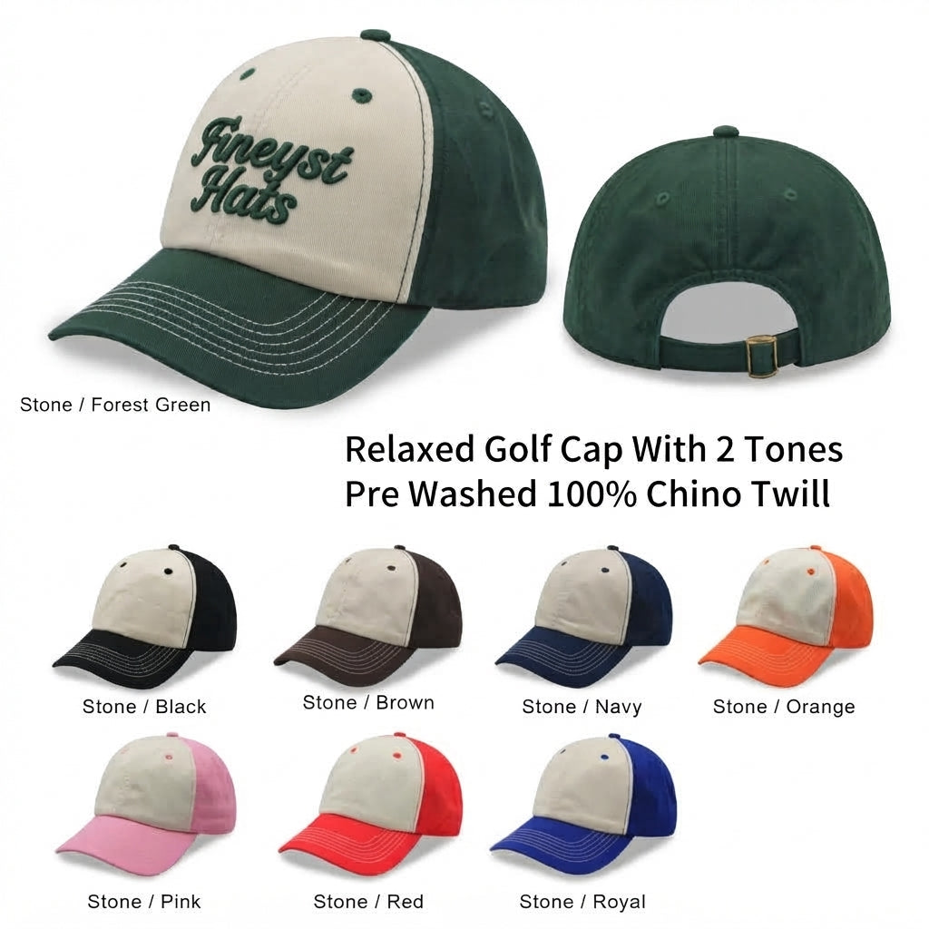 Relaxed Golf Cap With 2 Tones Pre Washed 100% Chino Twill