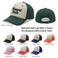 Relaxed Golf Cap With 2 Tones Pre Washed 100% Chino Twill