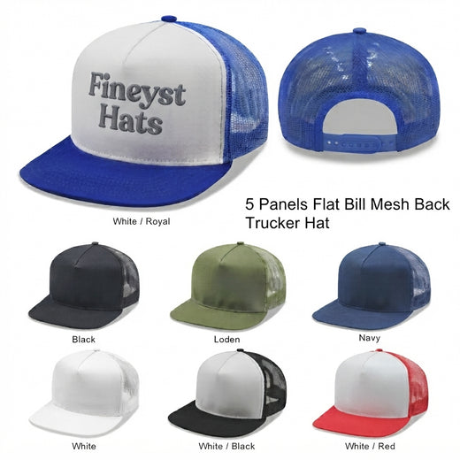 5 Panel Flat Bill Snapback Trucker Cap