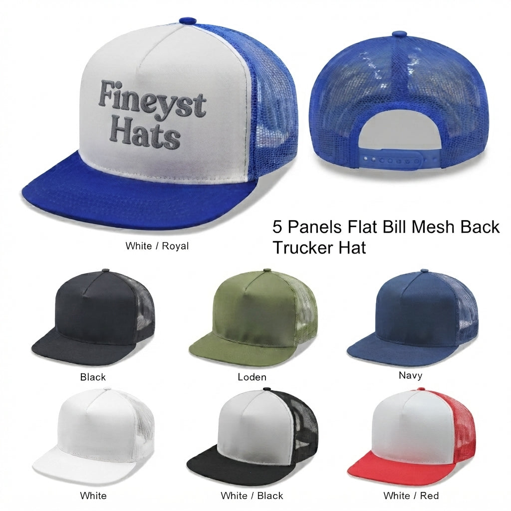 5 Panel Flat Bill Snapback Trucker Cap