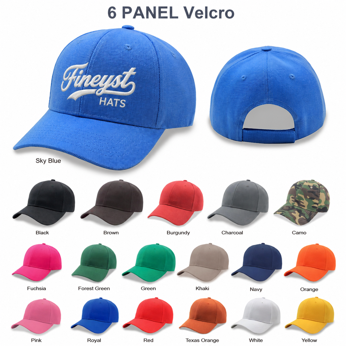 6 Panel Poly Twill Velcro Cap