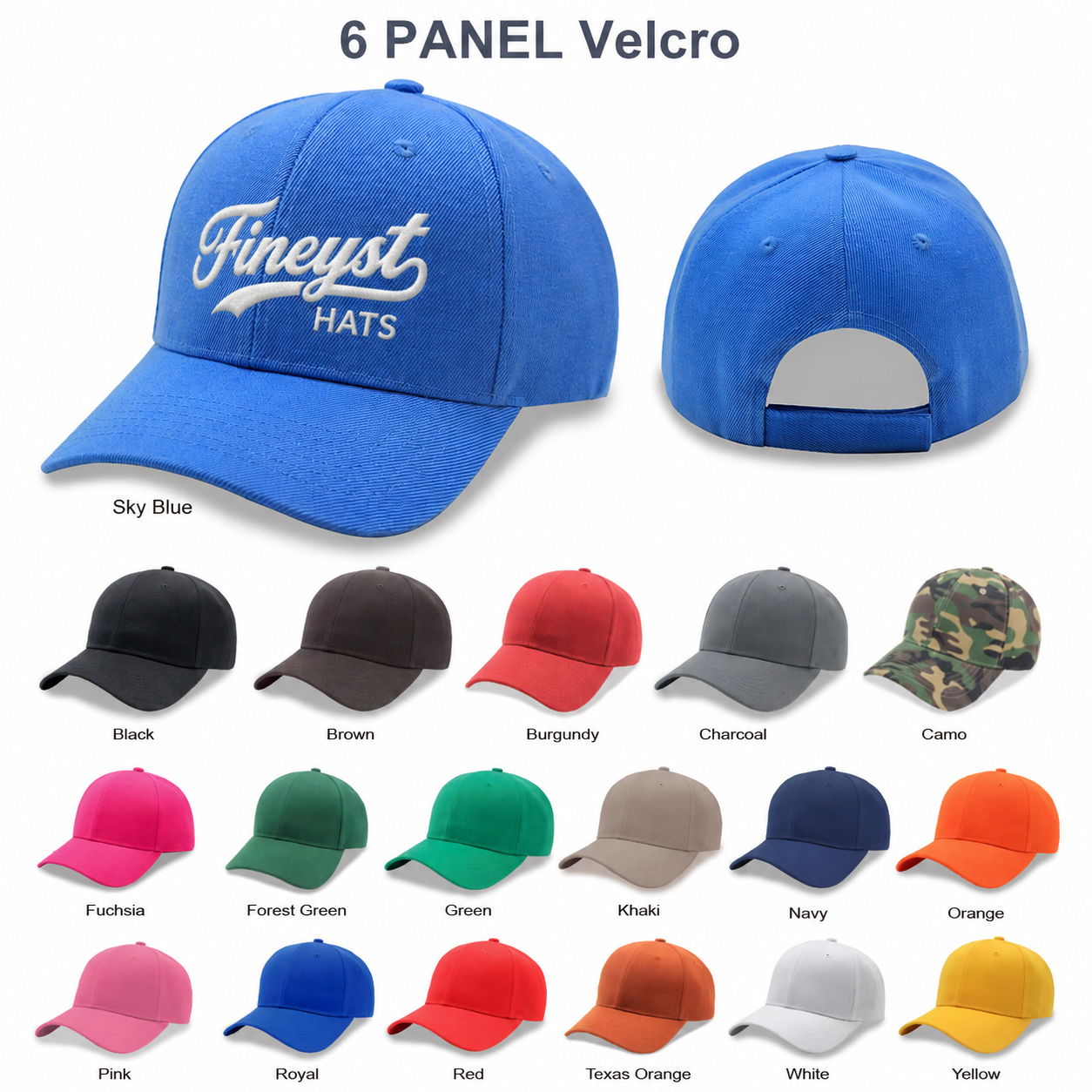 6 Panel Poly Twill Velcro Cap